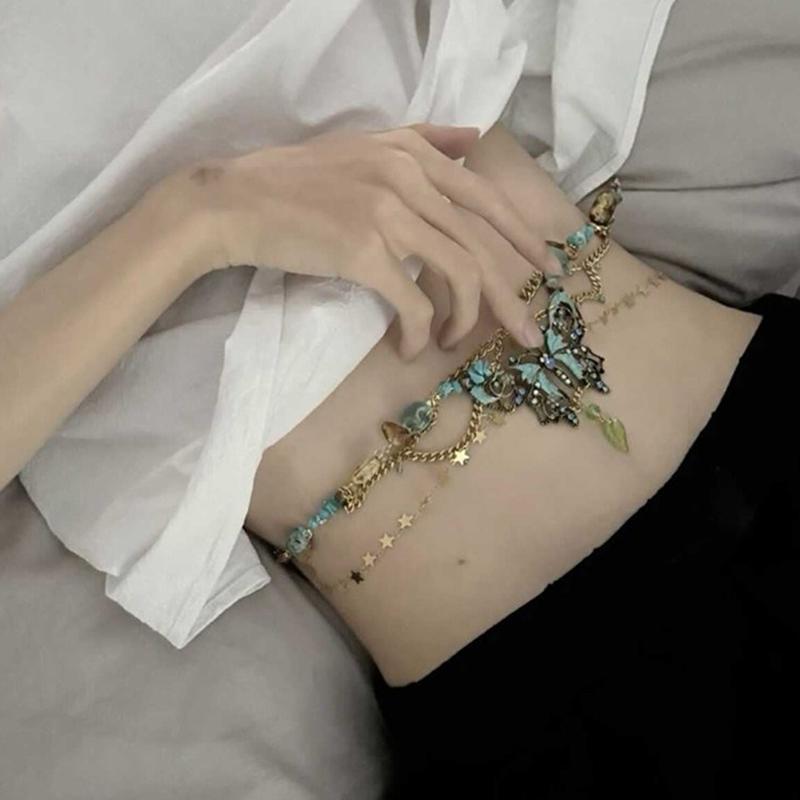 Dainty Butterfly Pendant Multiayer Waist Chain Necklace Elegant Body Chain Party Jewelry Gift