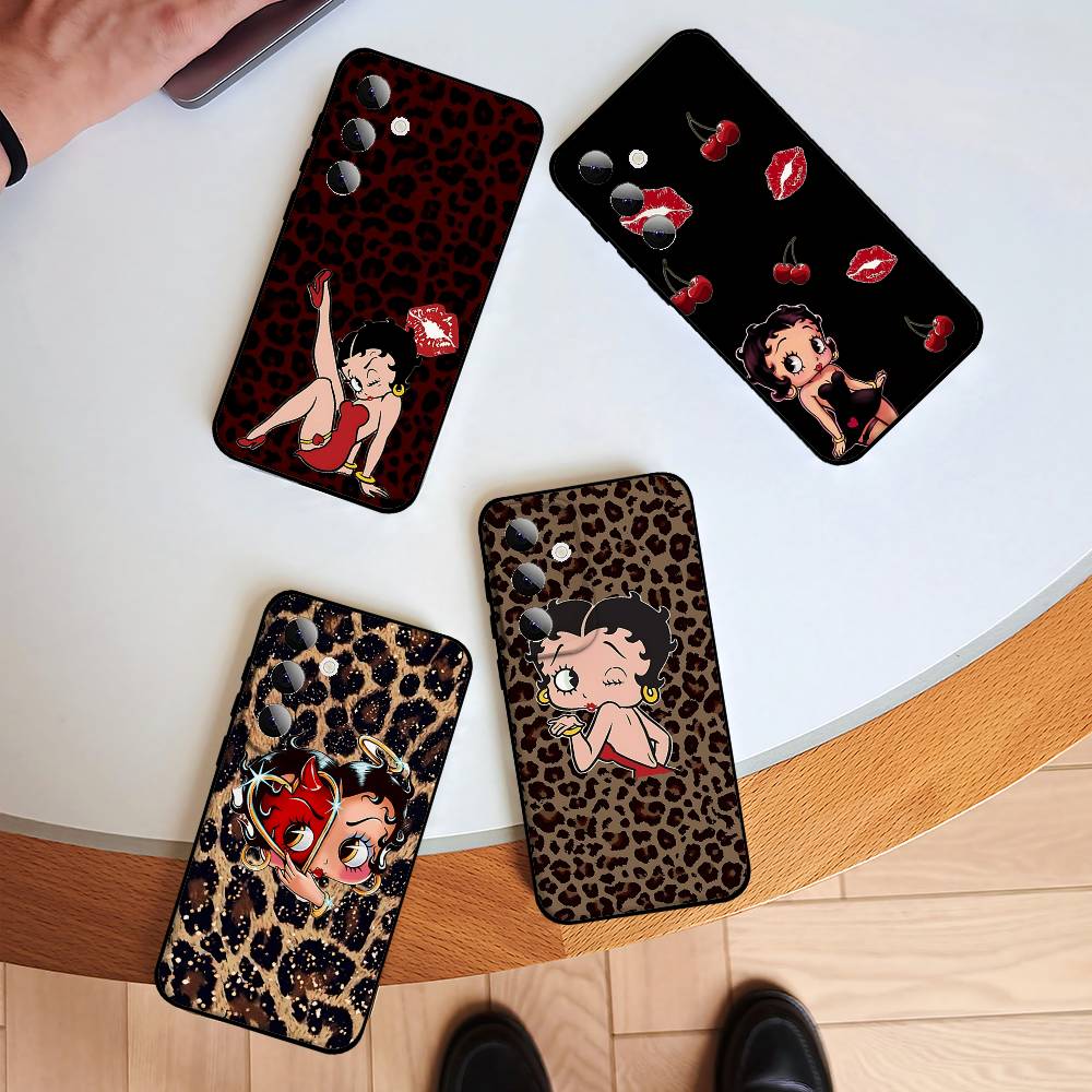 Чехол для телефона A-betty Boop-S для Samsung S24/S25/S22 S30/A51 52/Lite/Ultra/5G/Plus/FE - Тонкий Ударопрочный Черный Защитный