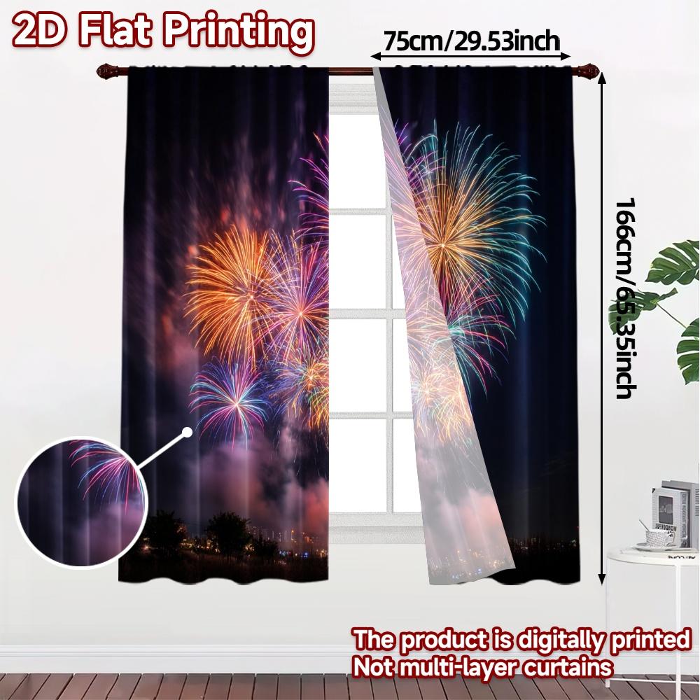 2pcs, 2D FLAT PRINTING Curtains (Without Rod) Firework Bloom Popular Contemporary Curtains 100% Polyester Curtains Gifts
