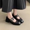 Fashion Bow Shallow Women Mary Janes Shoes Square Toe Mid Heels Pumps New 2024 Designer Autumn Shoes Dress Walking Chaussures Ladies