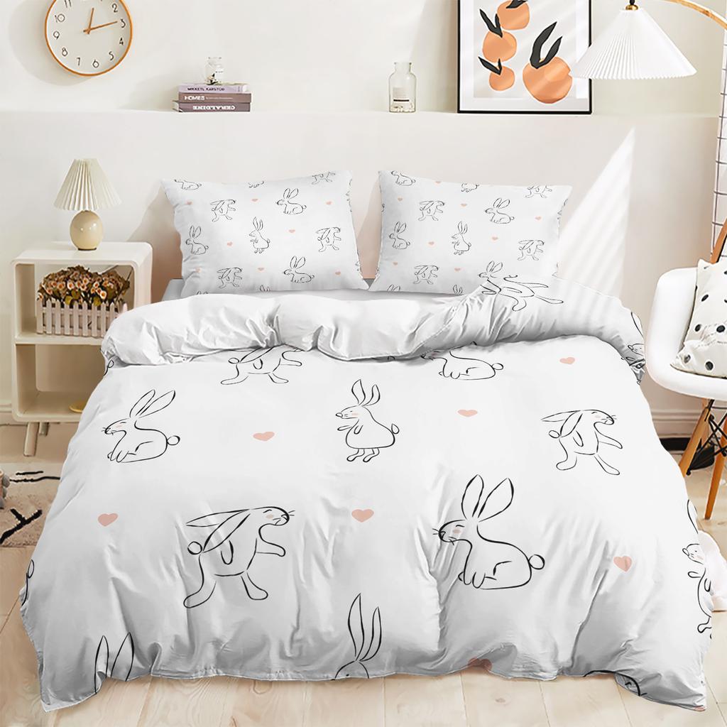 3D Printed Rabbit Bedding Set Cute Animal Down Duvet Cover Pillowcase 2/3 Pieces AU/EU/DE Full Size Soft Home Textile Easter Quilt Cover