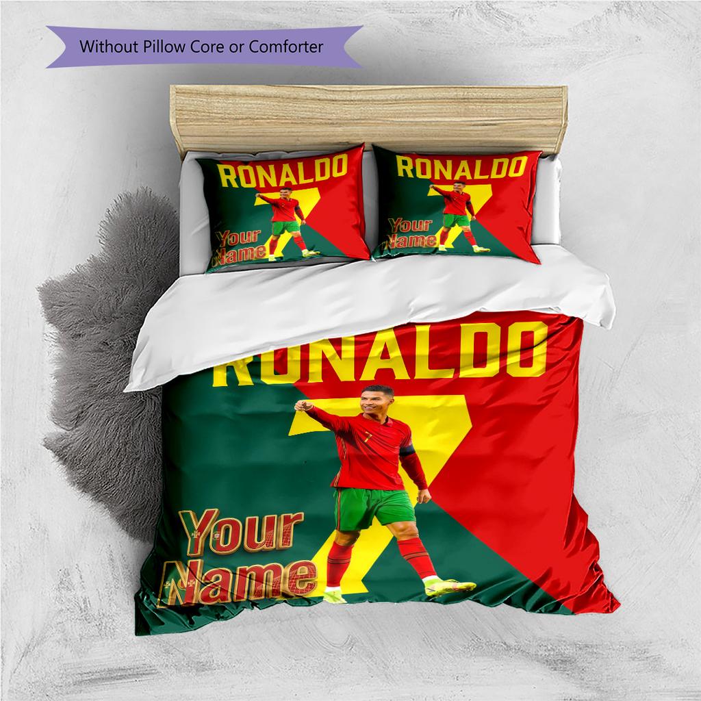 Custom Name Ronaldo's Celebration Moment Bedding,Quilt Set Quilt Cover Pillowcase Home Birthday Gift (1 * duvet cover + 2 * pillowcase, without core)