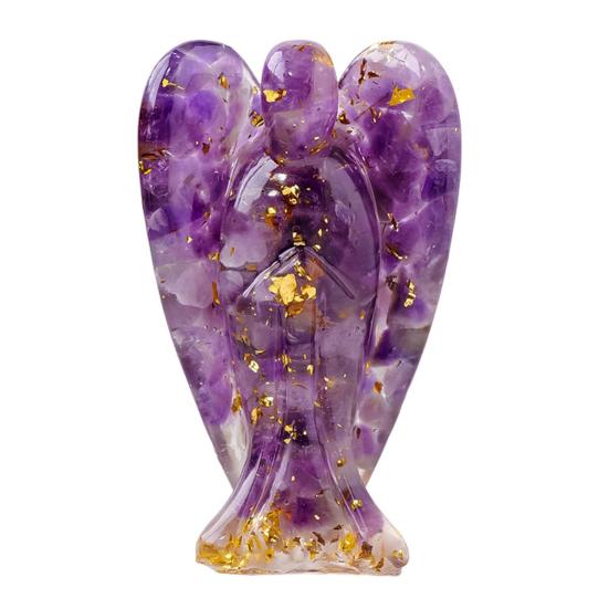 Natural Stone Angel Figurine Positive Healing Energy Hand-carved Colorful Faux Crystal Winged
