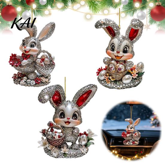 Seasonal Decorative Hanging Rabbit Easter Bunny Acrylic Pendant, Cute with Basket, 2D Car Egg Basket Decoration Rearview Mirror Ornament, Bag Keychain