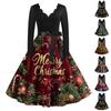 Женское повседневное модное рождественское платье с V-образным вырезом в винтажном стиле