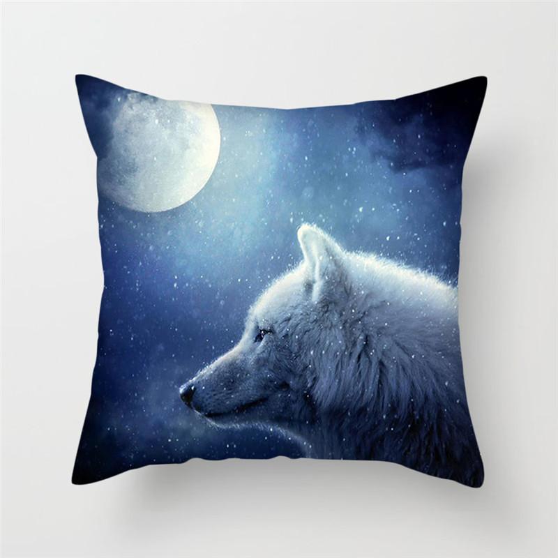 45x45cm Polyester Wildlife Print Cushion Cover Wolf King Photo Pillow Cover Home Sofa Decoration Pillowcase