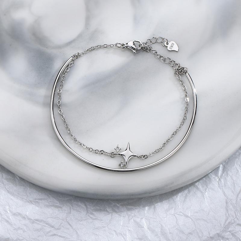 Double-Layer Stacked Tetragonal Star Bracelet, Spot Flash Diamond Star Bracelet, Cold Wind Personality