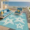 1pc 2D Flat White Starfish Blue Ocean Pattern Flannel Patio Rug Non Slip Coastal Beach Carpet For Deck Outdoor Floor