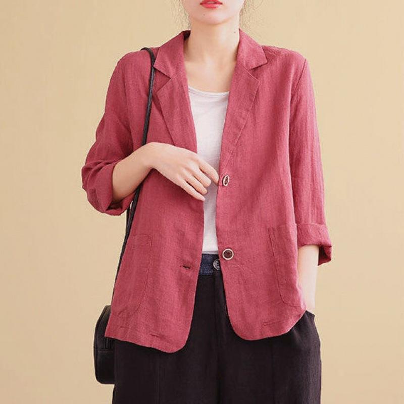 Spring and Summer New Cotton and Linen Loose and Versatile Top, Long Sleeved Casual Temperament Jacket for Women