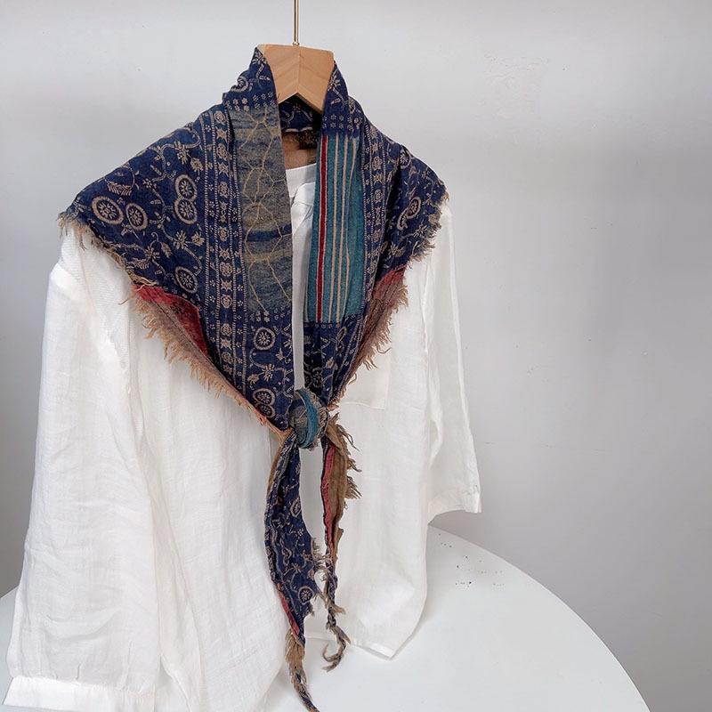 Шелковый треугольный шарф в стиле ретро - тонкий летний женский аксессуар для шеи