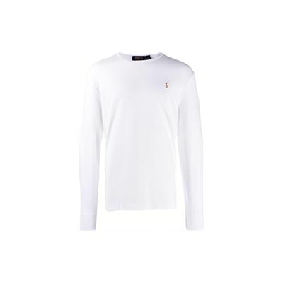 Polo SS23 Однотонная футболка с вышивкой логотипа, с круглым вырезом и длинным рукавом, мужские топы, белый 710760121-002
