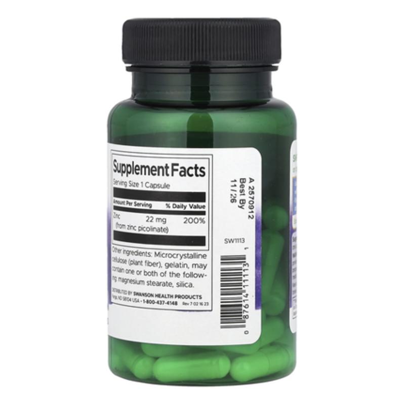 SWANSON Пиколинат цинка 22 мг капсулы 60 таблеток, 60 таблеток, 1 шт.
