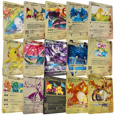 Английская Версия Pokemon Металлическая Карточка Аниме Фигурка Пикачу Чаризард Мьюту Боевая Коллекционная Карточная Игра золотая Коллекционные Карты