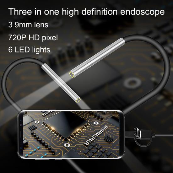 Инспекционная камера AN100, инструменты обнаружения высокой четкости, эндоскоп 3,9 мм высокой четкости 3-в-1 для мобильного телефона