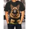 German Shepherd Graphic 3D Printed Casual Hip Hop Short Sleeved Men's T-shirts - Soft Medium Stretch Polyester Fabric Summer Relaxed Fit Clothing