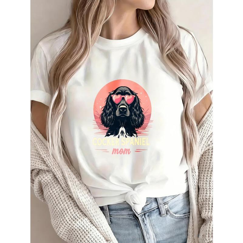 Белая футболка «Мама кокер-спаниеля» с изображением собаки кокер-спаниеля в солнцезащитных очках в форме сердца и текстом «Мама кокер-спаниеля» для любителей собак, повседневная одежда