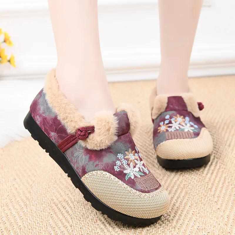 WTEMPO Большие размеры, повседневные однотонные туфли с вышивкой, женские осенне-зимние теплые, морозостойкие плюшевые туфли без застежек