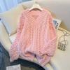 Women V Neck Knitted Pullovers Korean Long Sleeve Knitwear Winter Casual Jumpers