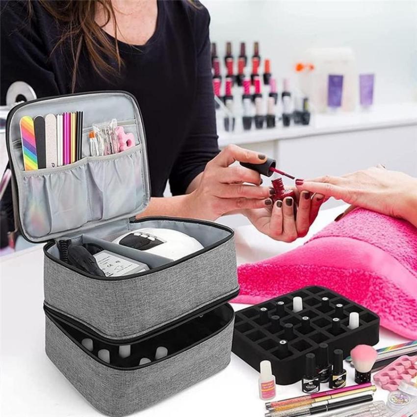 Большой вместительный органайзер для лака для ногтей, чехол для переноски, двухслойная лампа для сушки ногтей, кисть для дизайна ногтей, дрель для ногтей, коробка-органайзер для лака для ногтей