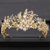 Trendy Wedding Crown Handmade Baroque Gold Pearl Rhinestone Crystal Crown Wedding Hair Accessories Crown Bridal Wedding Crown