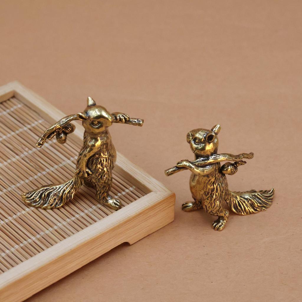 Solid Brass Office Desk Decoration Ornament Anti-Squirrel Bronze Tea Pet Craft Gift Handheld Piece