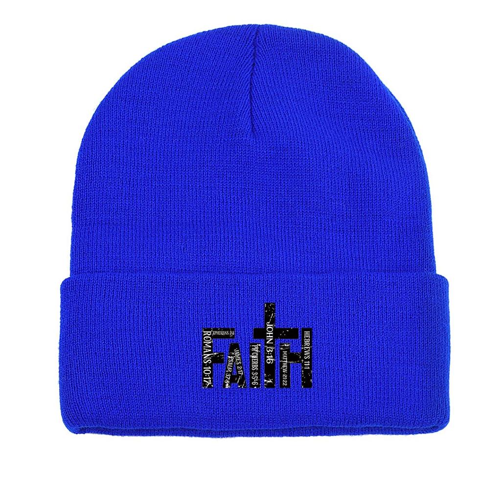 Черная вязаная шапка-бини с крестом "FAITH", шапка-череп, шапка с отворотом для химиотерапии при раке, однотонная шапка-горошек