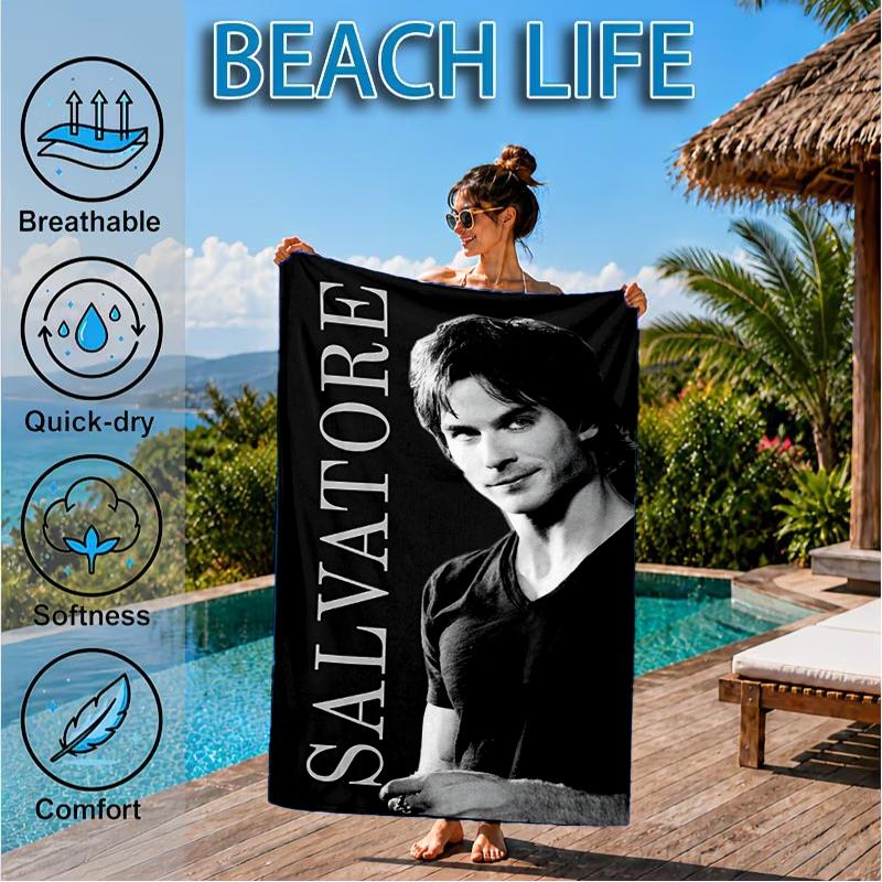 Damon Salvatore Romance Beach Towel, Super Soft Microfiber, Perfect Gift for Her/Him, Birthday, for Pool, Beach, Travel, Decor Beach Party