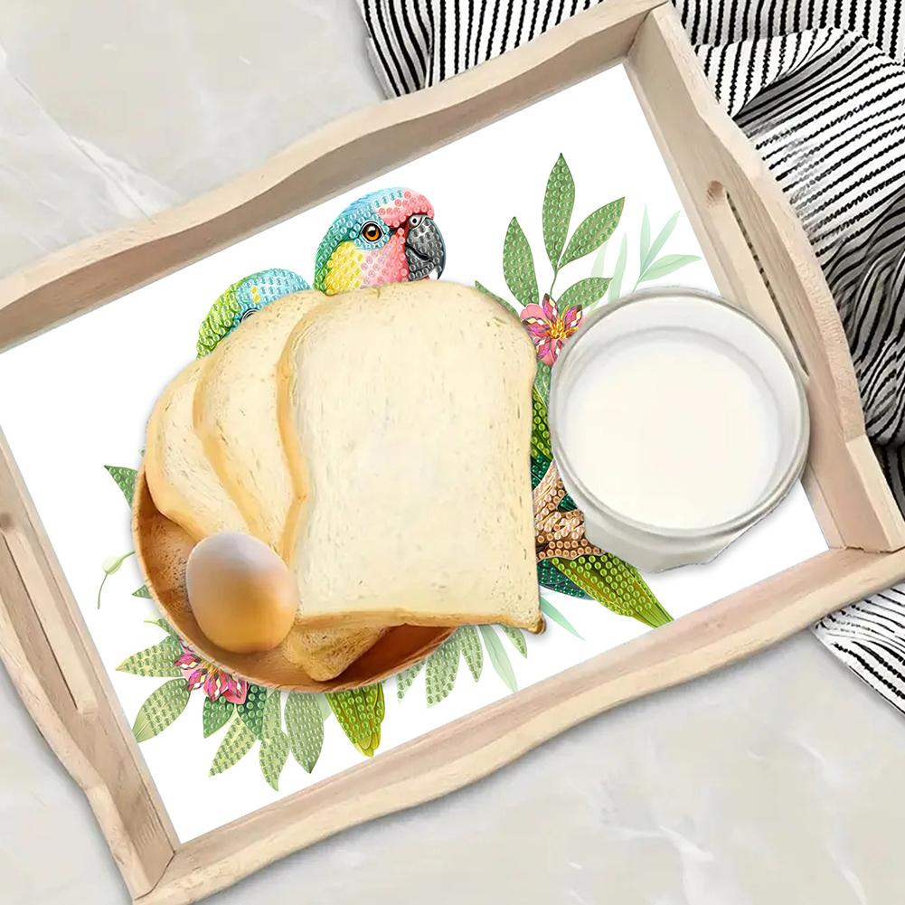 Wooden Colorful Pattern 5D Diamond Painting Tray Art Craft with Handle DIY Diamond Painting Food Tray Kit for Countertop Decor