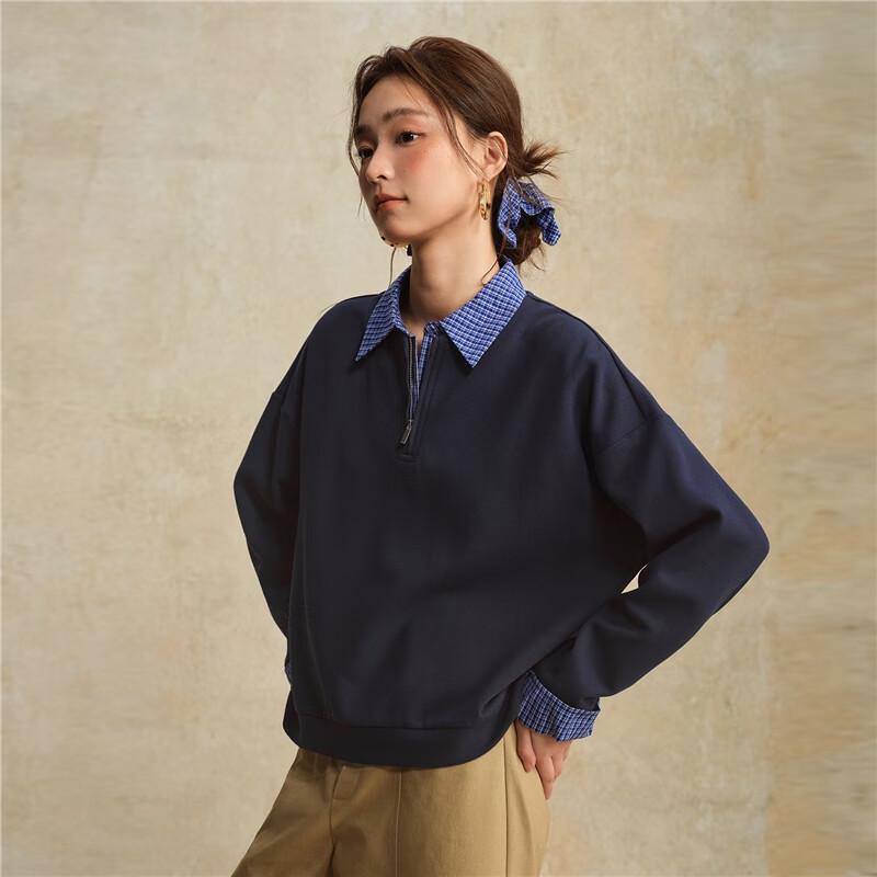 Дизайнерский свитшот Giordano в клетку с лацканами, имитирующий двойку