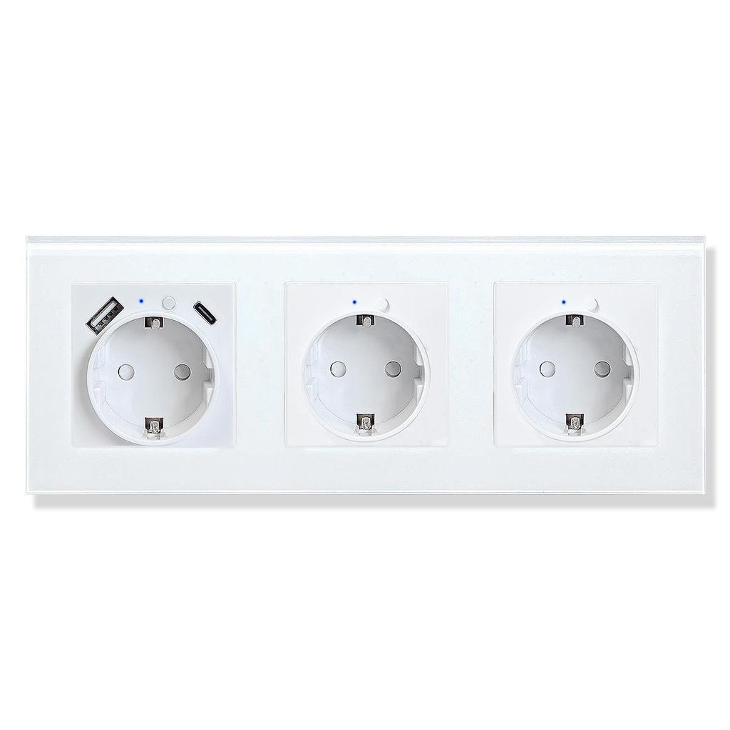 Type 82 Tempered Glass EU Smart WiFi Socket with A+C Charging and Alice Voice Control
