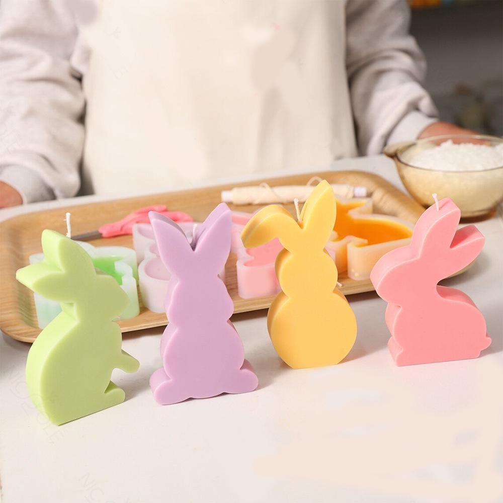 Cute Rabbit Candle Silicone Moulds Gypsum Car Mounted Incense Expanding Gypsum Soap Molds Easter Bunny Aromatherapy Candle Mold
