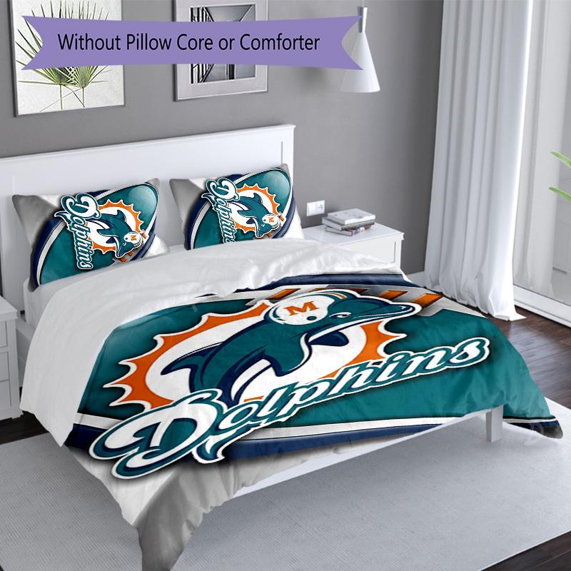 3pcs Miami Dolphins logo pattern bedding set duvet cover set includes duvet cover &pillowcases, perfect all season bedroom decoration & gift