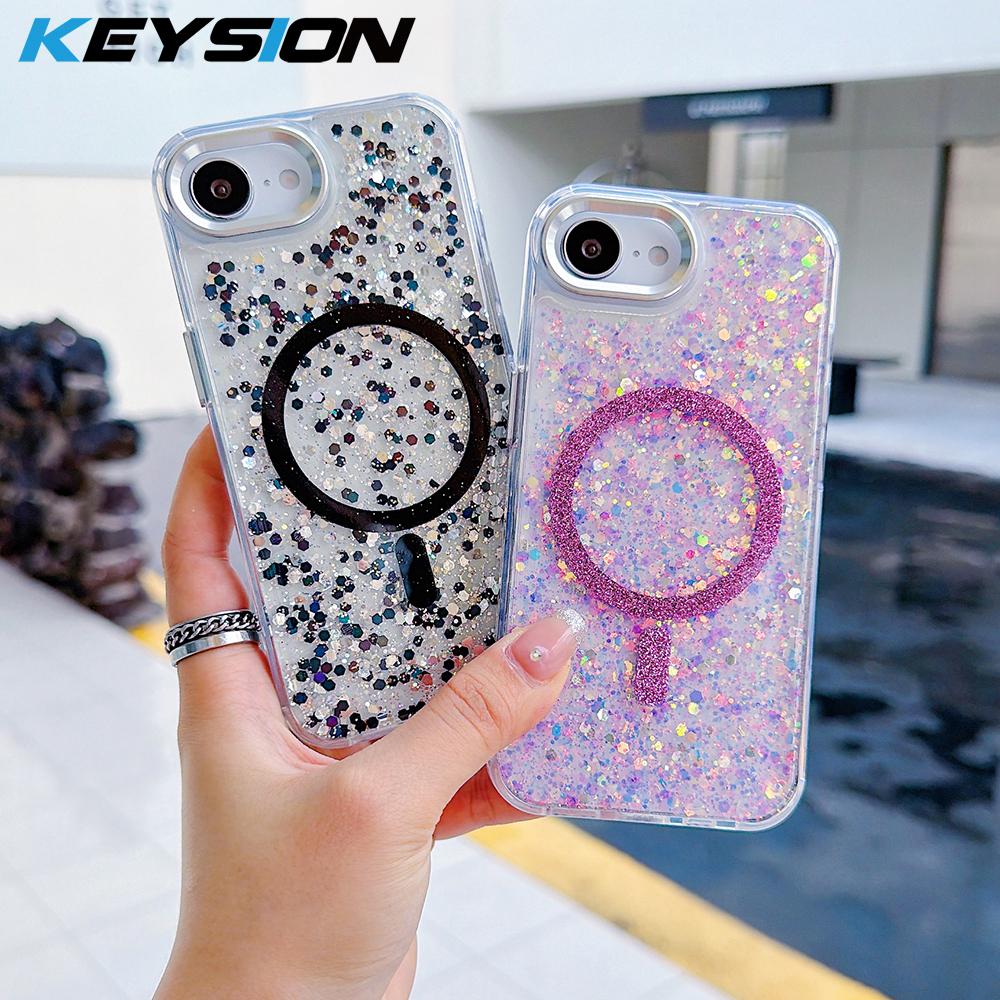 KEYSION Luxuxy Glitter Magnetic Phone Case for MagSafe for iPhone 17e 16e Soft TPU+PC Shockproof Back Cover for iPhone 16e 17e