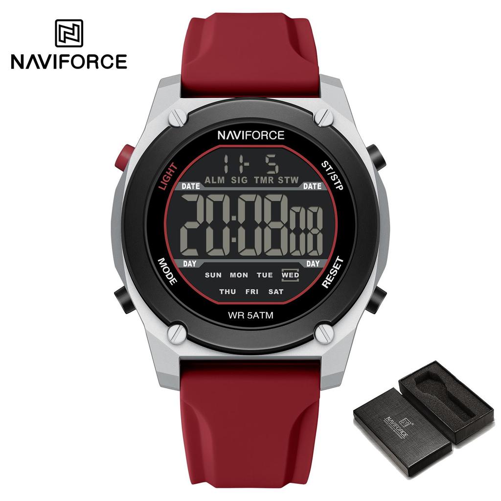 Naviforce Оригинальные мужские цифровые часы с ЖК-дисплеем, дата, календарь, секундомер, будильник, силиконовый ремешок, ночной узор, водонепроницаемые мужские часы NF7134