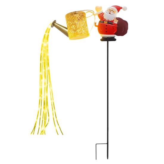 Solar Lights Outdoor Santa Watering Can Kettle Lights LED Fairy Lights Waterproof Metal Garden Lantern for Yard Patio Lawn Pathway