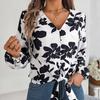 Женская блузка с V-образным вырезом и длинным рукавом, стильная рубашка с принтом для весенне-осеннего сезона