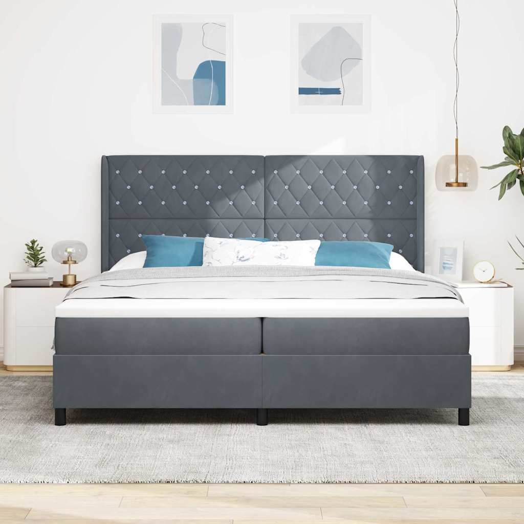 Box Spring Bed with Mattress and LED Dark Grey 200 x 200 cm Velvet