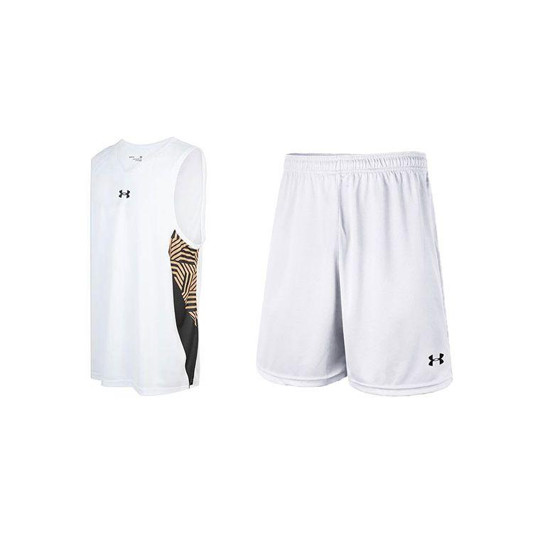 Under Armour Трикотажный топ и шорты с принтом логотипа для баскетбола, мужские комплекты, белый цвет 23500101-100+21500201-100