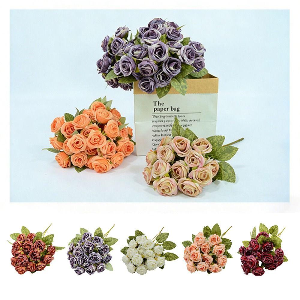Silk Petals Rose Artificial Flowers 15 Heads Decorative Flower Party Supplies