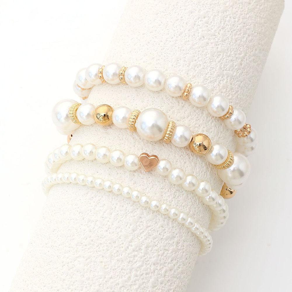 DIEZI 3 Colors Ethnic CCB Imitation Pearl Heart Beads Strand Bracelets Bohemian Rope Bracelet Set For Women Men Party Jewelry