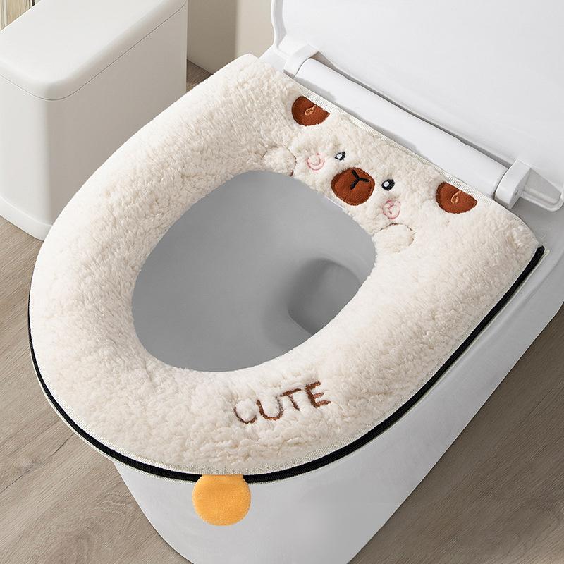 Зимняя теплая накладка на сиденье унитаза с рисунком мультяшного медведя, утолщенная подушка, незаменимая вещь для ванной, безопасная для детей, мультяшная крышка