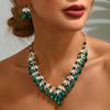 3PC Wedding Season Women's Fashion Trend Full Zircon Leaf Necklace Earrings Zircon Set Wedding Banquet Party Festival Gifts
