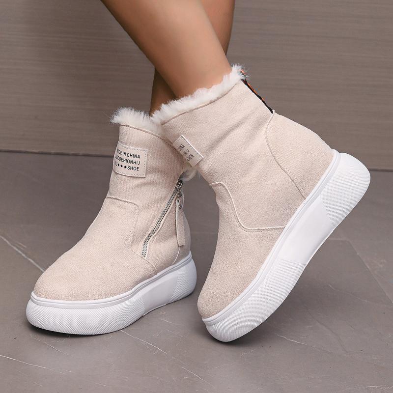 Chunky Platform Wedge Heel Furry Ankle Boots Women 2025 Winter Side Zip Thick Bottom Fluffy Fur Snow Boots Warm Plush Suede Shoe