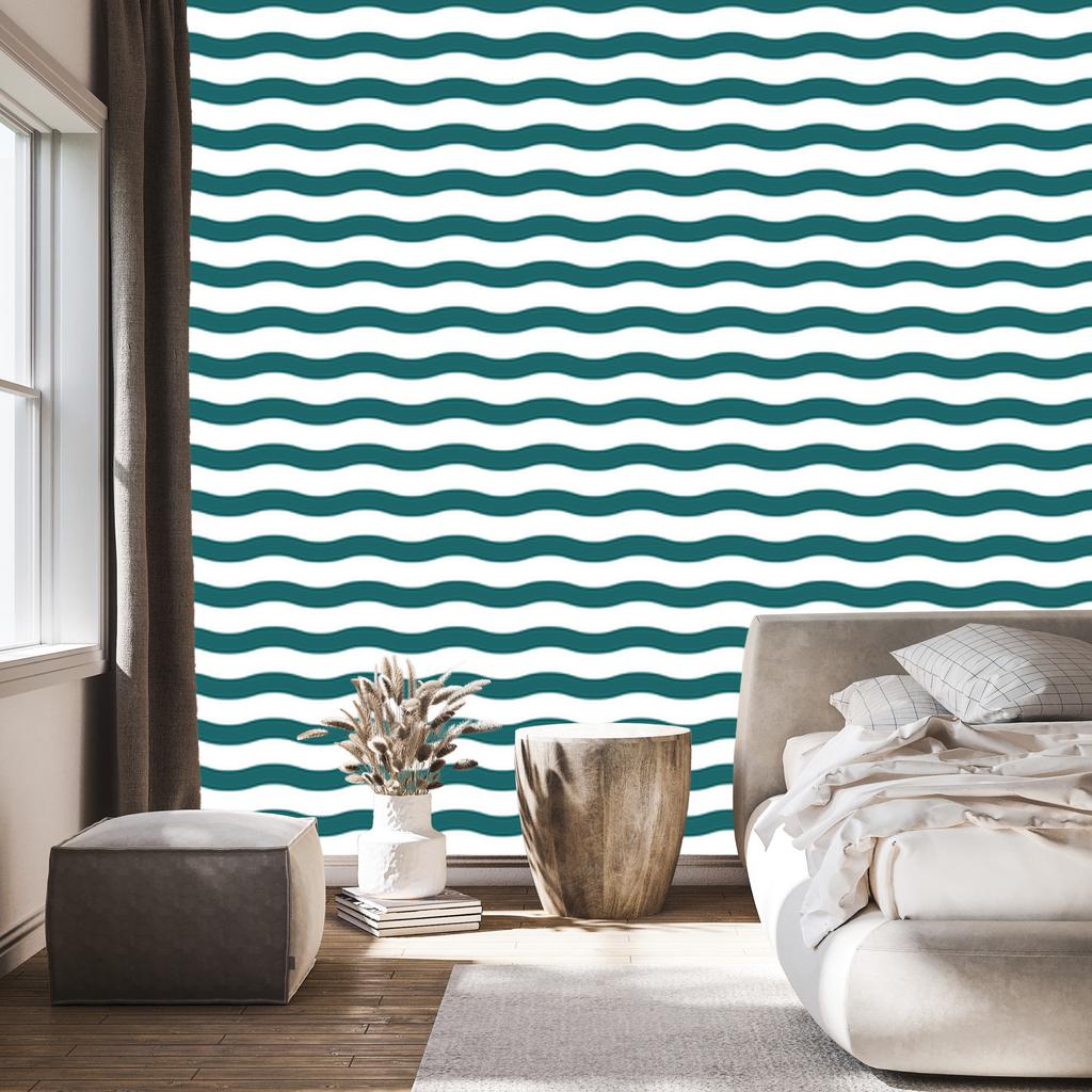 Wallpaper Stripes Turquoise and White, Soft Forms for Living Room and Bedroom 50x1000
