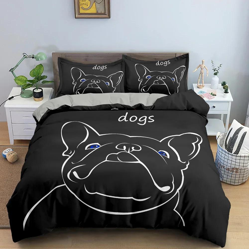 Cute Cartoon Bulldog Comfortable Duvet Quilt Cover Pillowcase Bedding Set Children Bedroom Decoration Home Textile