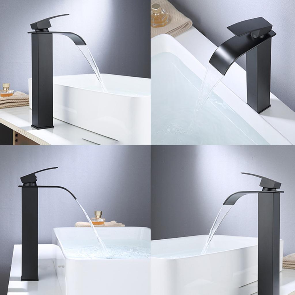 Waterfall Faucet Bathroom Sink Faucet Brass Basin Water Tap High Single Lever Mixer Tap Hot & Cold Mix Washbasin Tap With 2 Hose
