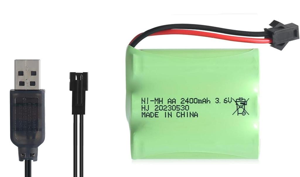 3.6V 2400mAh Ni-MH AA Rechargeable Battery with USB Charging Cable and SM-2P Connector – Ideal for RC Toys, Lighting, and Power Tools