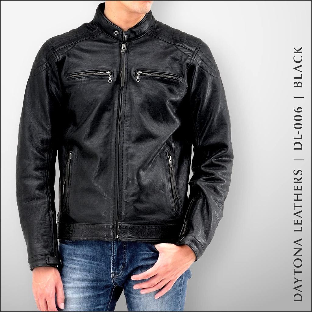 Кожаная мотоциклетная куртка Daytona из натуральной кожи, стиль кафе-райдер, черная, размер XL 23703 (Вощеный) Весна/Осень DL-006 (Мужской)
