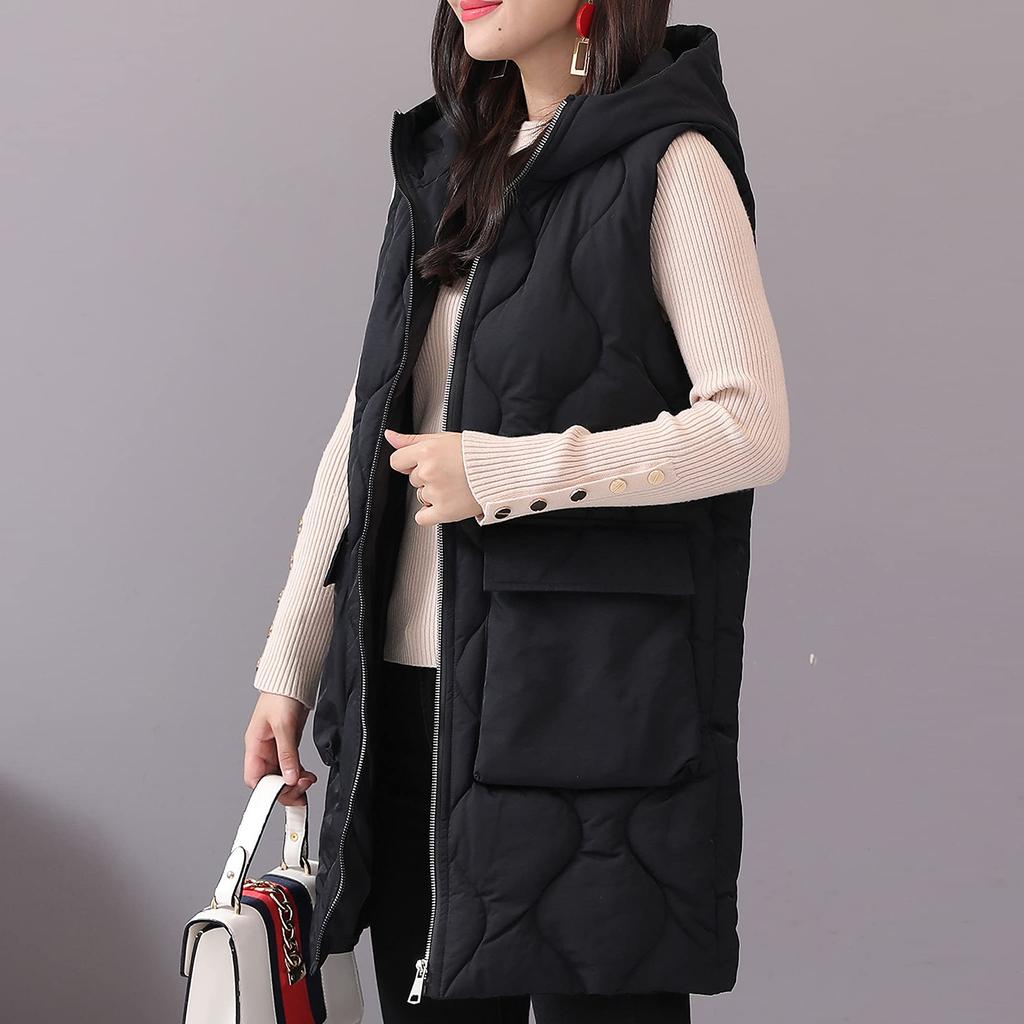 Женская однотонная хлопковая куртка-жилет с капюшоном и молнией