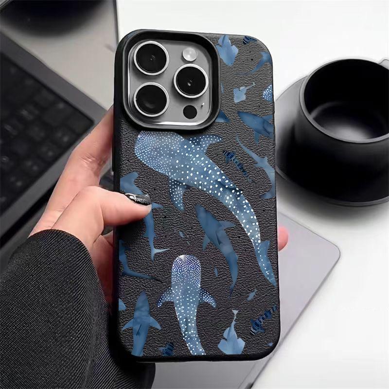Чехол для телефона с рисунком акулы, кита и океана для IPhone 17 Air 16 15 Pro 14 13 12 Pro Max 13 14 Pro 16e Текстура кожи Мягкая крышка из ТПУ